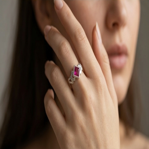 DIVYORO แหวนแฟชั่นสีเงินสำหรับผู้หญิง FUCHSIA PINK - Product Image 4
