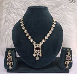 Vintage Style Antique Gold Plated <b>Necklace</b> Set Round CZ Stone Strand with Rani Pink Oval Pendant <b>Statement</b> Jewelry Set for Party - Product Image 5