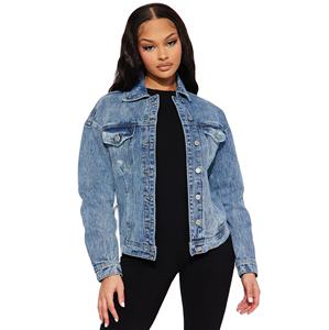 แจ็คเก็ตยีนส์ผู้หญิงสไตล์เรโทร แอซิดวอช ทรงโอเวอร์ไซส์ สตรีทแวร์ เสื้อคลุมยีนส์ - Product Image 1