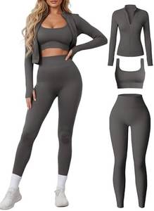 Ensemble de yoga 3 pièces pour femme : veste zippée, débardeur et leggings taille haute à manches longues pour l'entraînement - Product Image 2