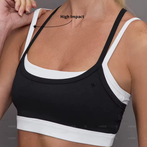 Sujetador Deportivo de Alto Impacto, Negro y Blanco, con Tirantes en Contraste, Escote Redondo, Doble Capa de Soporte, Transpirable, para Yoga y Entrenamiento, en Spandex y Poliéster - Product Image 1