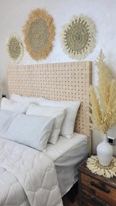 Cabecero de Cama Individual Hecho a Mano de Madera y Ratán con Tapicería de Cuero, Ecológico, Moderno, Decorativo para Dormitorio - Product Image 6