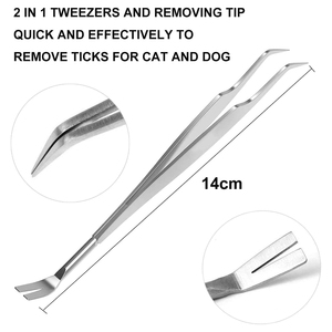 Pinzas de Alta Calidad para Quitar Garrapatas de Mascotas, 14 cm, Acero Inoxidable, 2 en 1, Pinzas y Punta de Extracción, Herramientas OEM para Eliminar Garrapatas de Mascotas - Product Image 2