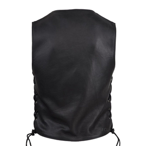 Chaleco de Motociclista de Cuero para Hombre, Estilo Clásico con Cordones Laterales y Cierre de Botones a Presión - Product Image 2