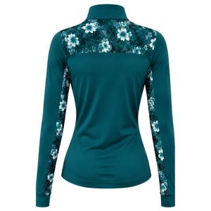 Manufacturer Deep <b>Teal</b> <b>Women</b> Quarter Zip Athletic Shirt Floral Sleeve Design Long Sleeve Workout Training Activewear <b>Top</b> - Product Image 2