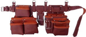 Premium <b>Leather</b> <b>Tool</b> Belt 27 Pockets Heavy Duty Oil Tanned Red for Electrician Carpenter Construction - Product Image 6