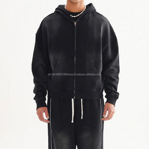 Sudadera con cremallera personalizada 100% algodón Sudadera con cremallera completa Sudadera con capucha de gran tamaño Manga larga Unisex Lavado ácido Sudaderas con cremallera - Product Image 1