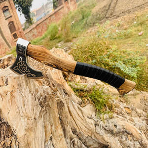 Decorative Industrial Grade Norse Viking <b>Axe</b> with Heritage Inspired Head Patterns Handcrafted Wood Handle Premium Construction - Product Image 1