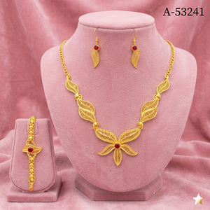 Indian Wedding Gold Plated Zinc Alloy Lab Created Zircon Jewelry Set Trendy Torques Link Choker Dangle Earrings Bracelet A-53248 - Product Image 6