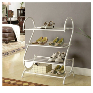 Meuble à chaussures empilable 4 niveaux en métal blanc, gain de place, autoportant, en fer, pour solution de rangement à domicile - Product Image 2