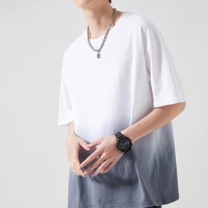 Men's Luxury Gradient Color OverSize T-<b>shirt</b> <b>100</b>% Cotton Breathable Fabric O Neck Dropped Shoulder T-<b>Shirt</b> For Men's - Product Image 3