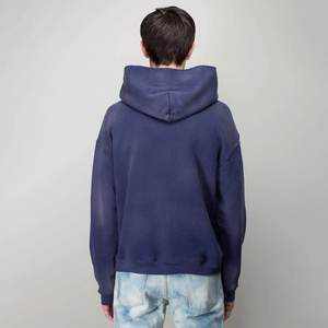 OEM Custom Men's Streetwear Faded Vintage Washed Pullover Hoodie Sun-Faded Thick Fleece with Pocket Collar - Product Image 3