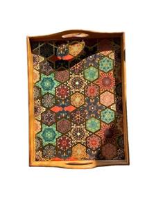 Bandeja de servir de madera con estampado de esmalte de nuevo diseño, herramientas de servir desayuno duraderas con acabado de madera sostenible para cocina, hogar y fiestas. - Product Image 3