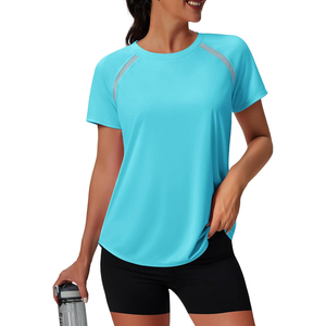 Women's Light Blue Solid Color Crew Neck Short Sleeve <b>Raglan</b> T-Shirt Quick Dry Loose Fit Knitted Sporty <b>Top</b> Spring Summer - Product Image 1