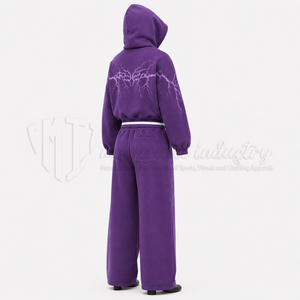 Conjunto de Sudadera con Capucha y Pantalones Deportivos para Mujer, Personalizado con Estampado de Rayos Púrpura, Sudadera Holgada, Pantalones Deportivos de Pierna Ancha, Ropa Deportiva Urbana - Product Image 4