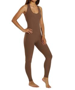 ชุดออกกำลังกายโยคะแบบชิ้นเดียวสำหรับผู้หญิง สีน้ำตาล แขนกุด ผ้ายืดสแปนเด็กซ์/ไนลอน ผลิตตามสั่งขายส่ง - Product Image 3