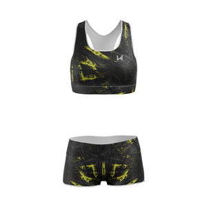 Custom Logo Women's Plus Size Yoga 2 Piece Set Seamless Elastic Waist Mid Shorts Breathable Ribbed Sleeveless Bra 100% polyester - Product Image 2