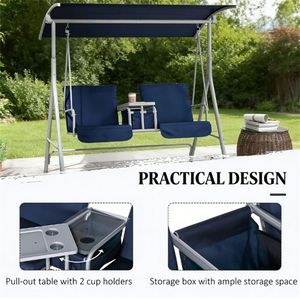 Silla Columpio de Jardín para Exteriores en Azul Oscuro, Columpios de Patio Elegantes para Comodidad y Ocio - Product Image 3