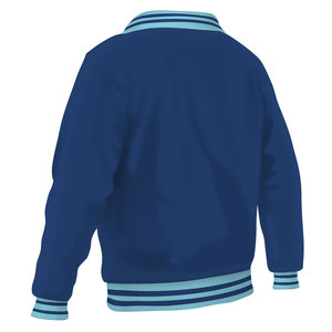 Chaqueta Varsity Azul para Hombre con Ribete Azul Claro, Cierre de Cremallera, Bolsillos Delanteros, Estilo Preppy, Corte Regular, Invierno, Vintage - Product Image 2