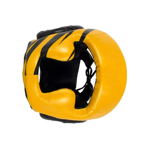 Casque de boxe rayé jaune de haute qualité avec accents noirs, casque de protection sportif pour adultes unisexe en cuir PU - Product Image 4
