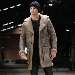 <b>Men's</b> Brown Suede Leather <b>Jacket</b> With Faux Fur Lining Turn-down Collar Windproof Winter Coat Regular Fit Casual Style - Product Image 1
