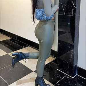 Pantalon en similicuir respirant et écologique pour femme, taille haute, coupe droite, extensible, style décontracté streetwear - Product Image 5