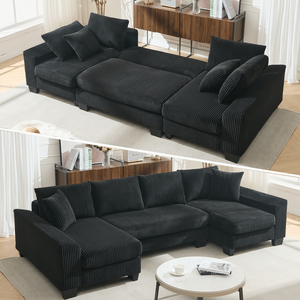 114 di nuovo arrivo \ "divano letto in velluto a U nero regolabile convertibile Oversize 2-in-1 Video fornito per il soggiorno - Product Image 3