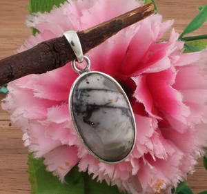 Pendentif en pierre de jaspe serti dans un cadre en argent sterling naturel, collier en pierre précieuse enveloppé de fil plaqué platine vintage, fait à la main - Product Image 2