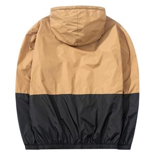 Chaqueta con capucha para hombre con logo personalizado, diseño color block en verde oliva y negro, con cremallera, informal, para otoño, a prueba de viento. - Product Image 2