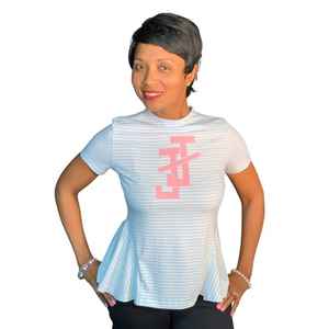 Top Peplum a Rayas JJ para Mujer Adulta, Manga Corta, Ajustado, con Dobladillo Acampanado, Informal, Mezcla de Algodón, Estilo Griego - Product Image 6