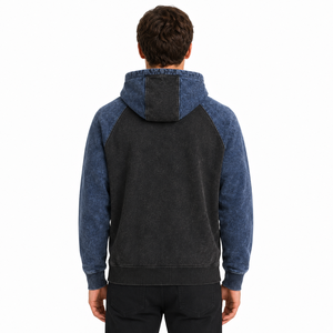 Sudadera con Capucha para Hombre, Estilo Acid Wash, con Paneles, Tejido de Felpa Transpirable, Mangas en Contraste, Personalizable OEM/ODM, para Conjuntos Deportivos Casuales de Invierno - Product Image 4