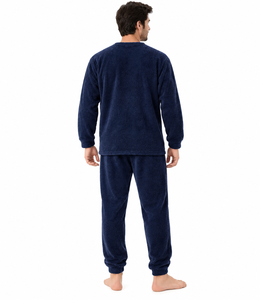 Ensemble de pyjama en polaire thermique confortable pour homme, manches longues, 2 pièces, vêtements de détente d'hiver, bleu marine - Product Image 3