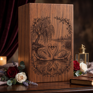 Wooden Urn <b>Memorial</b> <b>Keepsake</b> <b>Box</b> Swan Floral Engraved Cremation Ash Holder Remembrance Gift - Product Image 6