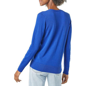 Pull en tricot uni à manches longues, col en V, boutonné, de qualité supérieure, respirant, 100% coton, coupe classique pour femmes - Product Image 2