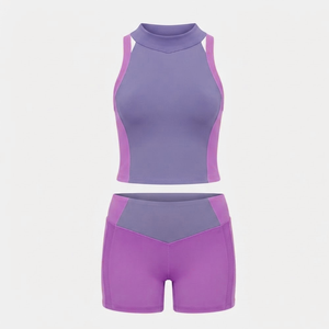 Conjunto Deportivo para Mujer, Top Deportivo y Pantalones Cortos, 100% Algodón, Impermeable, Diseño Sólido, Venta Caliente - Product Image 1