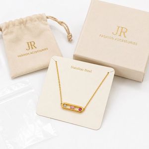 Collier barre en acier inoxydable plaqué or 18 carats avec zircon, bijoux colorés pierres de naissance, vente en gros - Product Image 5