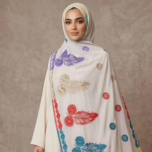 Nouveau design 2026 – Châle en mousseline brodé de strass floraux, léger, pour femmes musulmanes, style Dubaï, élégant foulard hijab - Product Image 4