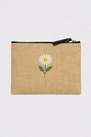 Pochette surdimensionnée en jute écologique GI, imprimé marguerite, avec fermeture éclair, sac de rangement cosmétique, provenant du Bengale, Inde