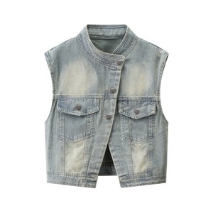 OEM denim vest <b>womens</b> denim vest private label supplier boxy fit <b>S</b> M L XL for Contemporary Boutiques [100] - Product Image 1