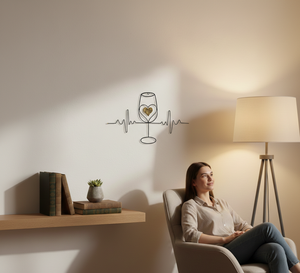 Arte de Pared de Hierro Forjado a Mano con Silueta de Copa de Vino y Motivo de Latido Dorado, Diseño Art Deco Colgante para Regalo de Inauguración de Casa - Product Image 3