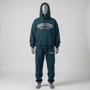 Conjunto Deportivo Oversize para Hombre en Verde Azulado Intenso, Sudadera con Capucha con Apliques Estilo Universitario en Gris, Cordones con Detalles Metálicos, Pantalones Deportivos con Puños, Conjunto Deportivo con Capucha en Verde Azulado Sólido - Product Image 1