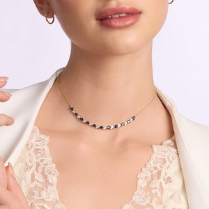 Collier en or jaune 14 carats avec chaîne à maillons, 11 pierres bleues synthétiques en forme de poire, 0,316 ct, diamants FG SI, bijoux fins pour femmes, cadeau - Product Image 2