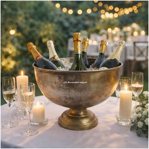 Antique Gold Metal Compote Bowl Vintage Brass Pedestal Champagne Bowl Handcrafted Raw Texture Bottle Chiller for Centerpiece - Product Image 2