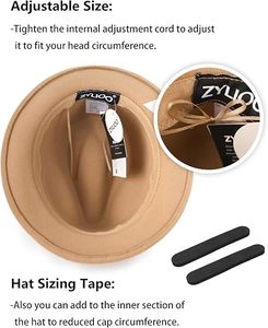 Unisex Fedora Hat Beige Wool Wide Brim <b>Black</b> <b>Ribbon</b> Band Casual Spring Autumn Adult 56-58CM - Product Image 3