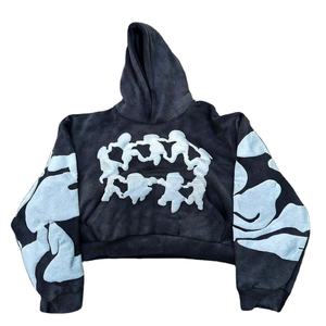 Sudaderas con capucha de gran tamaño con logotipo personalizado de 500GSM-600GSM para hombre, sudaderas gruesas de algodón pesado recortadas en blanco con estampado de hojaldre - Product Image 5