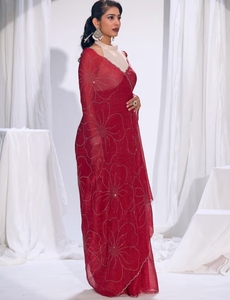 KV Women's Traditional Silk <b>Satin</b> Pink Embellished Designer <b>Saree</b> with Unstitched Blouse for Party Occasions - Product Image 1