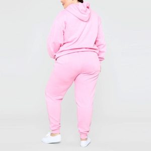 Women's Pink Hooded 100% Cotton Eco-Friendly <b>Waterproof</b> <b>Tracksuit</b> Full Sleeve Solid Color Casual Sweat Suit 2 Piece Set Side - Product Image 5