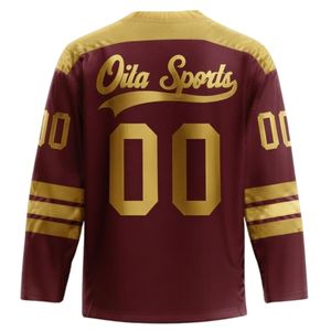 Camiseta Deportiva de Hockey sobre Hielo Sublimada en Color Marrón Dorado para Hombre, Cuello en V, Manga Larga, de Poliéster, para Entrenamiento y Partidos - Product Image 2