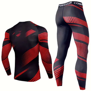 Conjunto de 2 Piezas de Ropa Deportiva de Compresión para Hombre, Camuflaje, Secado Rápido, Estampado a Color, Camiseta de Manga Larga y Pantalones - Product Image 2