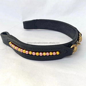 Beautiful Handmade Leather Horse Brow Band with Brass Snaffle in Centre & Multicolor <b>Beads</b> on Either Sides Custom Made Brow Band - Product Image 1